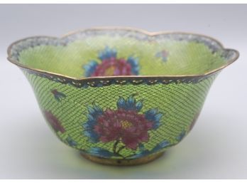 Antique Plique A Jour Shotai Shippo Green Enamel Bowl