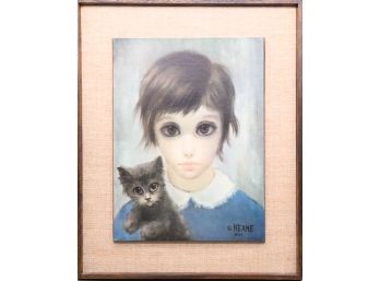 KEANE 1961 Print  'Girl With Cat'