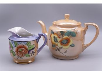 Set Of Vintage Pocelain Teapot And Creamer