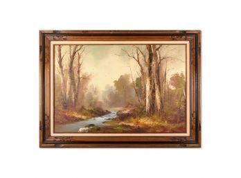 Large Vintage Impressionist Original Oil 'Stream In The Woods'