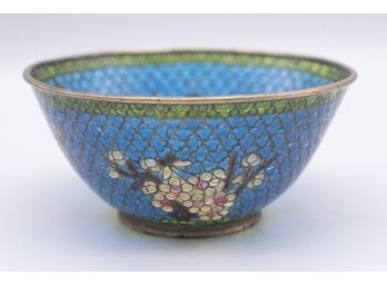 Antique Plique A Jour Shotai Shippo Blue Enamel Bowl