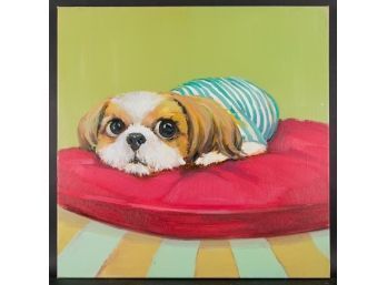 Animal Life Original Oil Painting By Artist Yanmin Zhang 'Puppy'