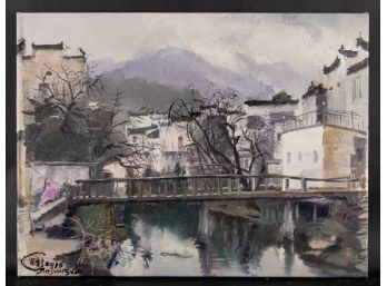 Fine Art Landscape Original Oil Painting By Artist Guangxin Jin 'Likeng Village'