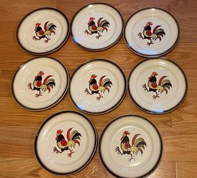 8 Poppytrail Metlox Rooster Dinner Plates