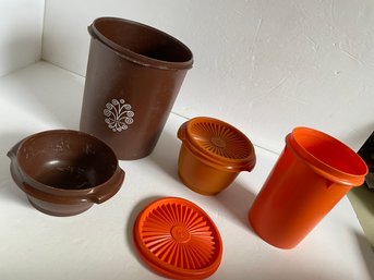 Large Lot Of Brown And Orange Tupperware Containers