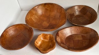 10 Vintage Woven Wood Parquet Salad / Snack Dishes