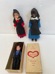 3 Vintage Amish Dolls