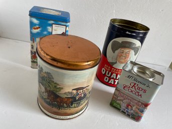 4 Decorative Advertising Tins - Currier & Ives, Hershey, Cocoa