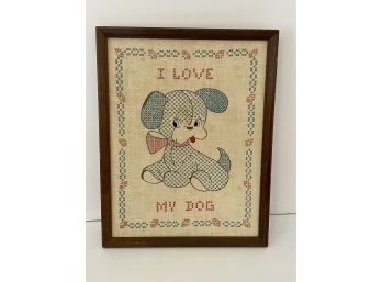Vintage Blue Puppy I Love My Dog Framed X-stich (cross Stitch)