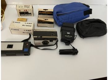 Assortment Of Old Instamatic Cameras & Old Camera Accessories