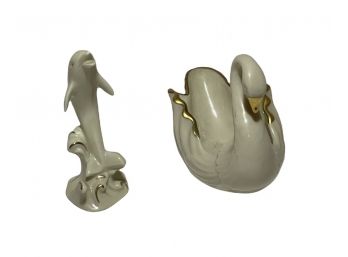 Lenox Porcelain Swan And Dolphin Figurines