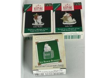 3  Hallmark  Miniature Ornaments - 1990 & 2005 Frosty