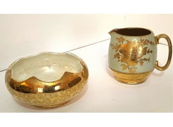 Gold Luster Teapot & Decorative Bowl