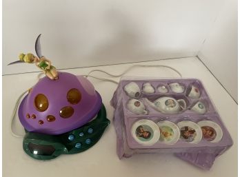 Tinkerbell Fairy Items - Radio Alarm Clock & Mini China Tea Set