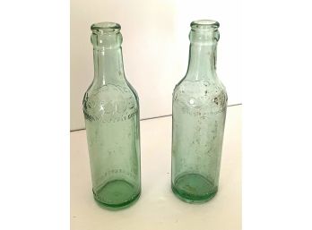 2 Moxie 7 Oz Green Glass Soda Bottles