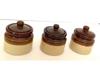 3 Small Ceramic Brown  / Tan Jars