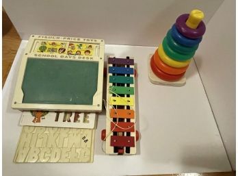 Vintage Fisher Price Lot - Desk, Stacking Rings, Xylophone