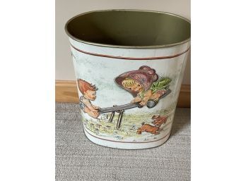 Children At Play Vintage Trash Can