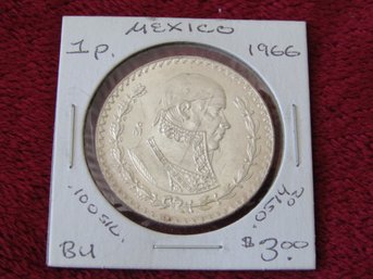 1966 MEXICO 1 PESO 10 SILVER COIN  .0574 PURE OZ