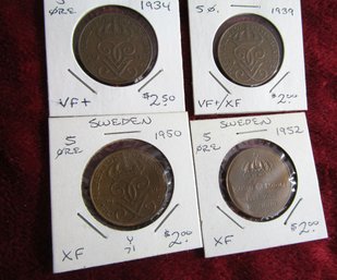 4 SWEDEN COINS 1934-1952