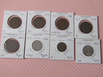8 CANADIAN COINS 1911-1940