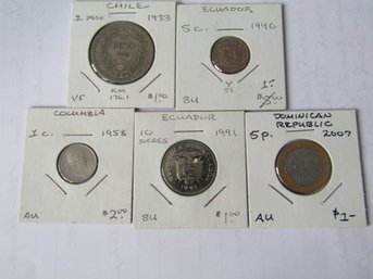 5 FOREIGN COINS 1933-2007 -