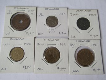 6 FOREIGN COINS LOT - DENMARK & FINLAND 1939-1971