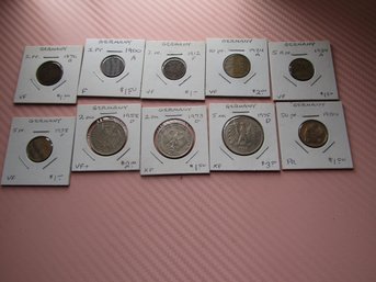 10 GERMAN COINS 1876-1980