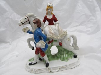 Vintage  Porcelain -  Victorian Man Woman & Horse Lace