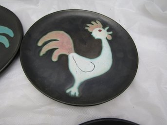 PINK MCM VALLAURIS 8' POTTERY PLATES CERENNE ROOSTER COCKERAL SIGNED R. RABOT