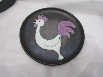 PURPLE MCM VALLAURIS 8' POTTERY PLATES CERENNE ROOSTER COCKERAL SIGNED R. RABOT