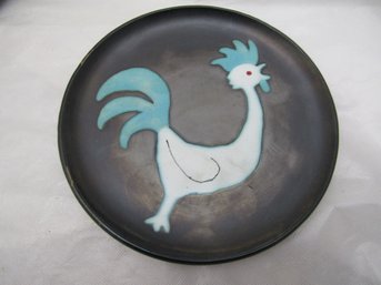 BLUE MCM VALLAURIS 8' POTTERY PLATES CERENNE ROOSTER COCKERAL SIGNED R. RABOT