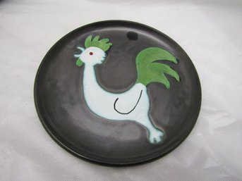 GREEN MCM VALLAURIS 8' POTTERY PLATES CERENNE ROOSTER COCKERAL SIGNED R. RABOT