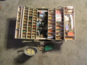 PLANO FISHING BOX AND TACKLE - LURES REELS