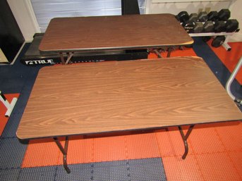 2 -  4FT FOLDING TABLES - 1 W/ ADJUSTABLE LEGS