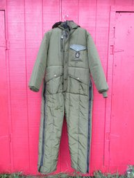 VTG RefrigiWear Insulated Hooded Snowsuit Coveralls Green Hooded SZ L