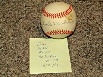 Johnny 'DOUBLE NO HIT' Vander Meer Autographed Baseball Reds With Dates