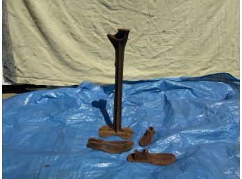 Antique Keystone Cast Iron Cobbler's Shoe Repair Kit Stand & 3 Forms Kids & Adult Size