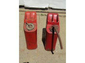 2 Vintage 18' Red Metal Gas Cans