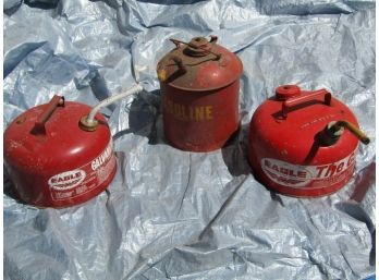 3 Vintage Red Galzanized Gas Cans - Eagle