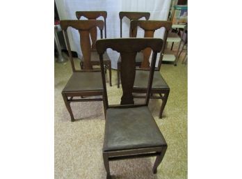 5 Vintage Dining Room Table Wood Padded Chairs