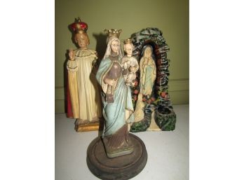 3 Religious Catholic Chalkware Statues Jesus Mother Mary