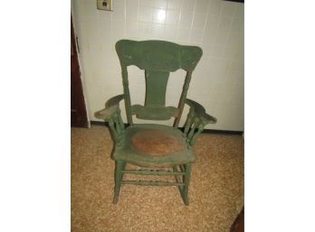 ANTIQUE GREEN ROCKING CHAIR PADDED SEAT