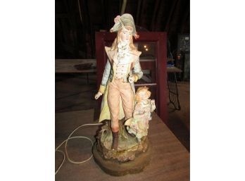 Vintage Bisque Lamp -father & Daughter Man & Girl 26' Tall