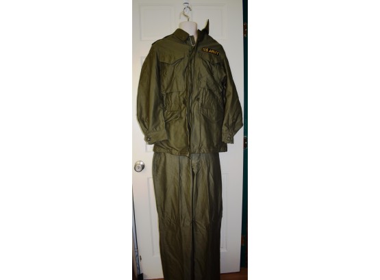 1958 Us Army Olive Green Man's Coat Wr Sateen And Pants Size Regular Xtra Small