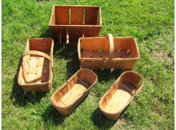 5 Vintage Splint Wood Apple Fruit Baskets
