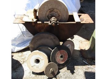 Antique Stone Grinder Wheel Sharpening Stone & 7 Wheels