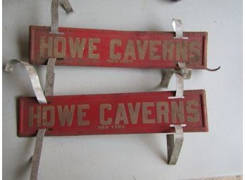 2 Vintage Reflective Metal License Plate Topper ~Howe Caverns New York~ 12 X 2 5/8