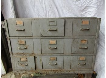 Vintage 9 Drawer Metal File Storage Cabinet With Clear Lucite? Legs & All Contents