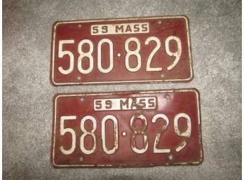 Pair 1959 Massachusetts License Plates